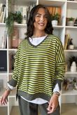 The Sunday Morning Stripe V Slouch Sweatshirt Pear Khaki